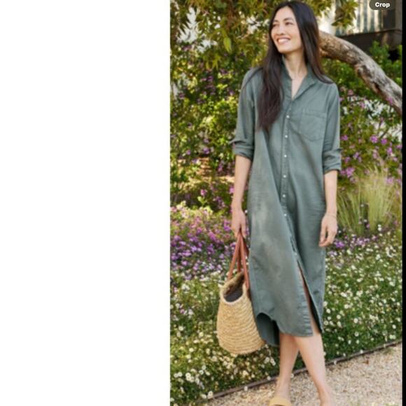 Frank & Eileen Famous Denim Rory Dress Maxi Shirtdress In Thyme Green Size XS - Picture 3 of 14